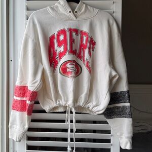 47 Women's 49ERS Oversized Cream Sweater with Red and Black Accents Cropped